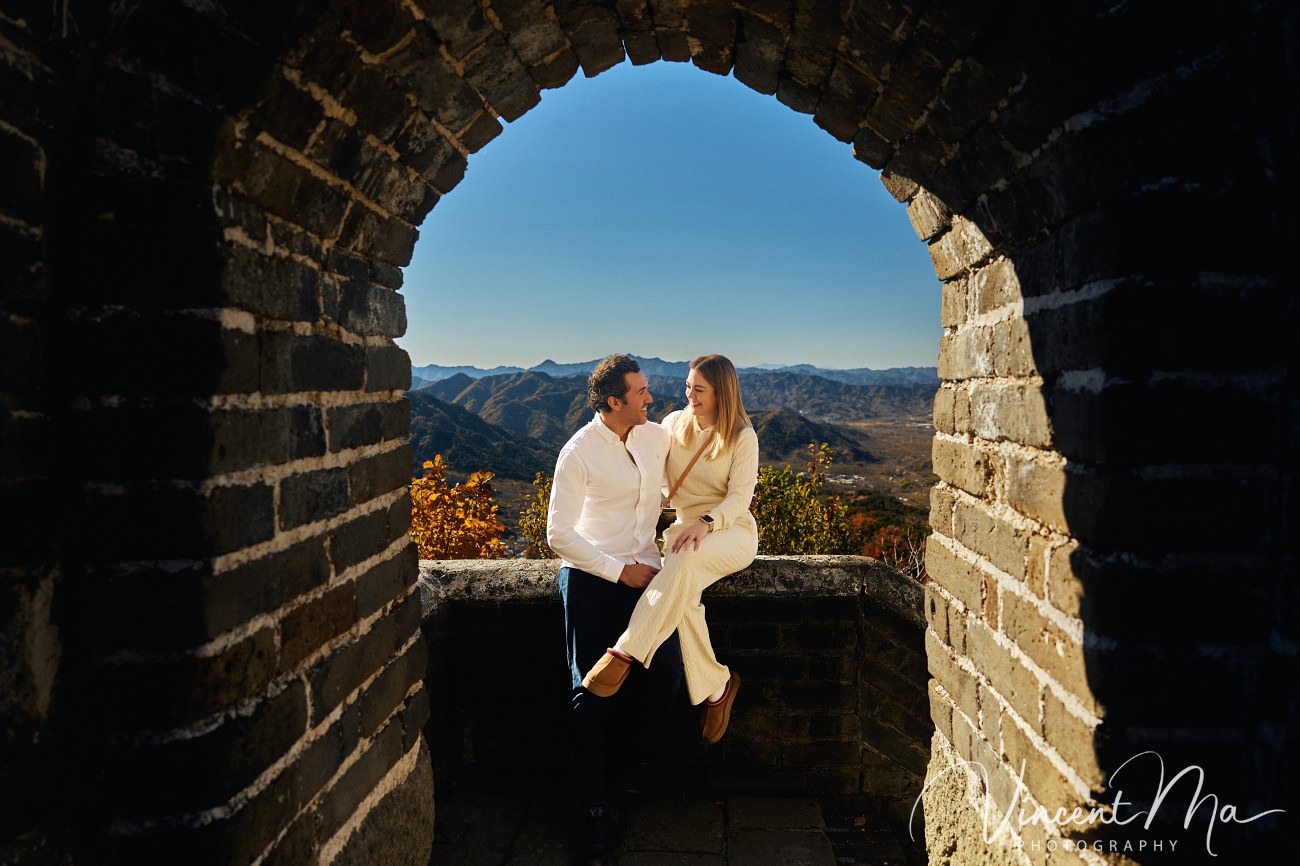 couple engagement photoshoot in Beijing with ancient wall background