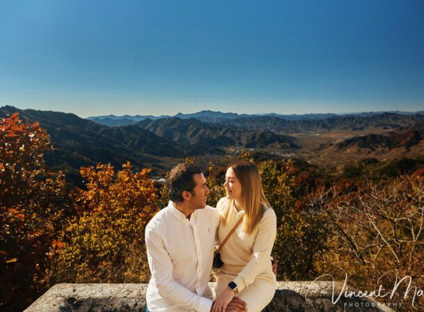 couple engagement photoshoot in Beijing with ancient wall background