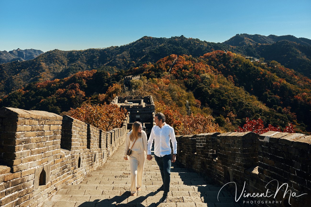 couple engagement photoshoot in Beijing with ancient wall background