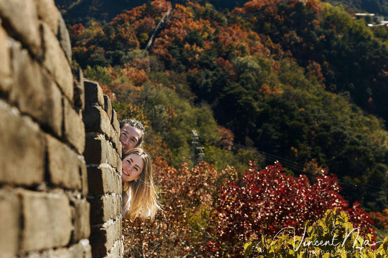 couple engagement photoshoot in Beijing with ancient wall background