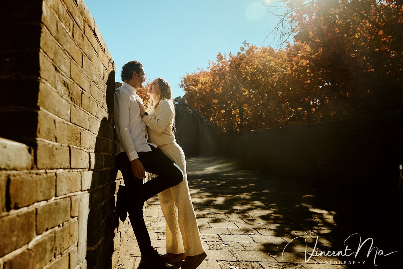 couple engagement photoshoot in Beijing with ancient wall background