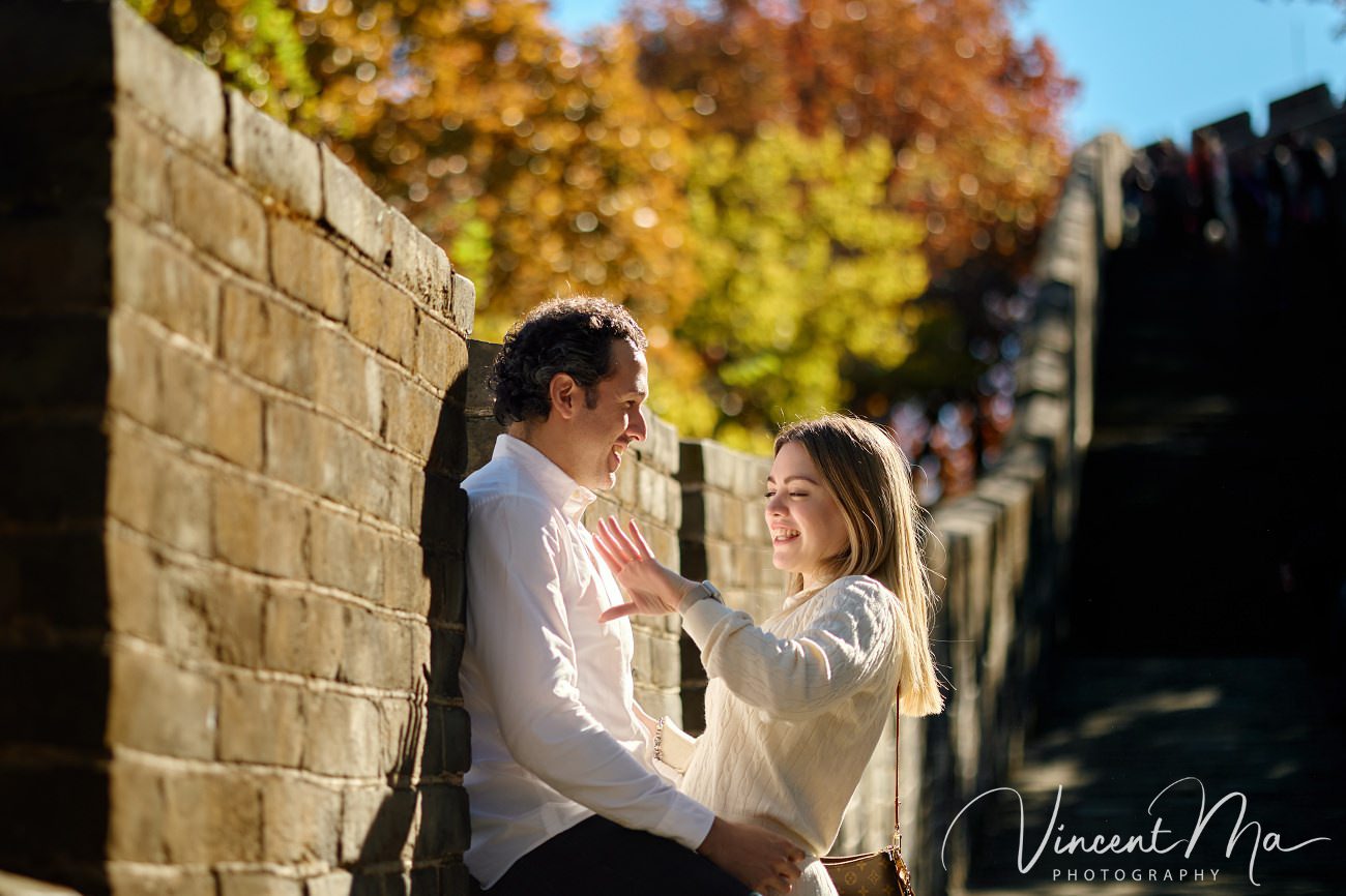 couple engagement photoshoot in Beijing with ancient wall background