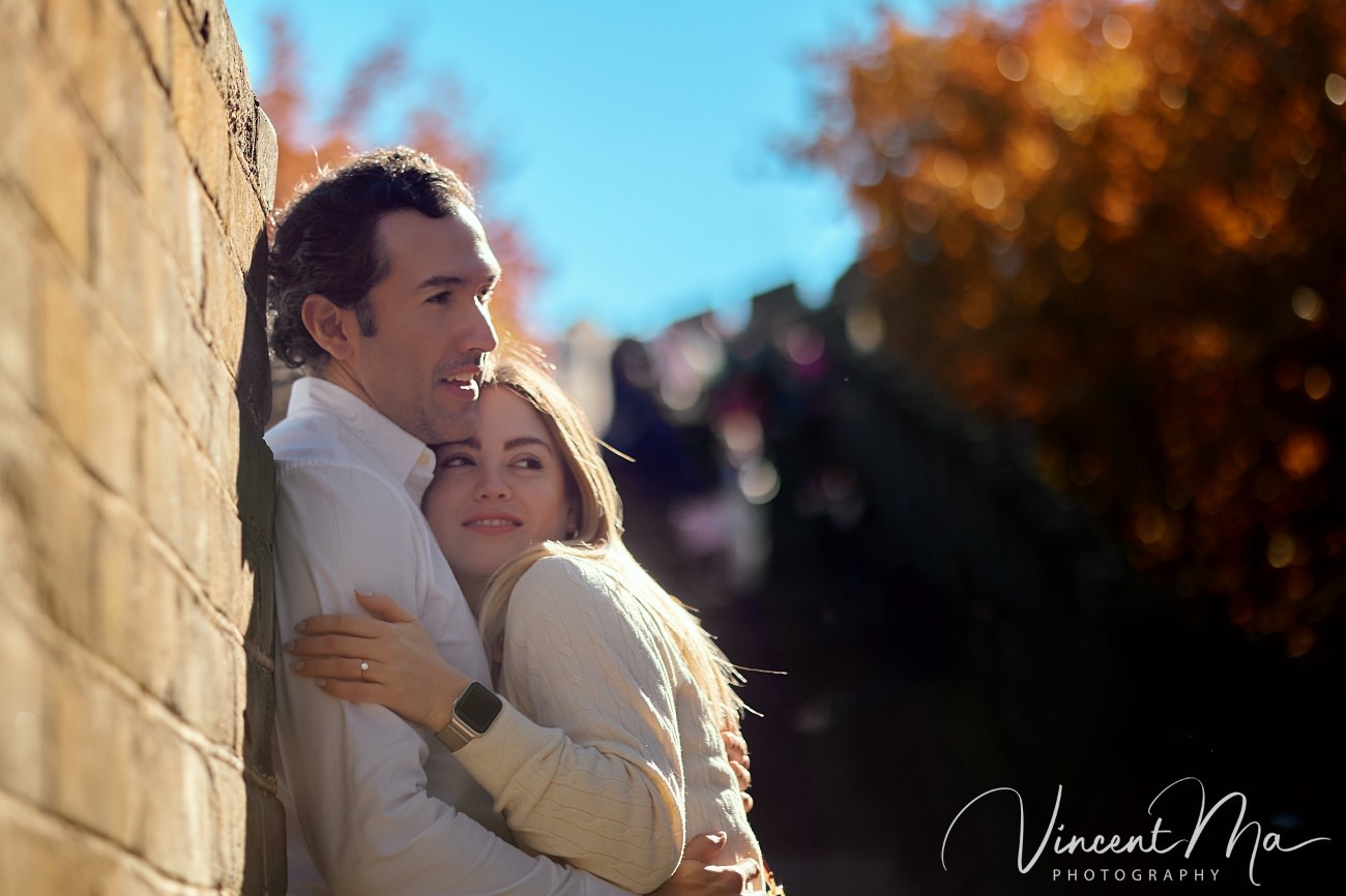 couple engagement photoshoot in Beijing with ancient wall background