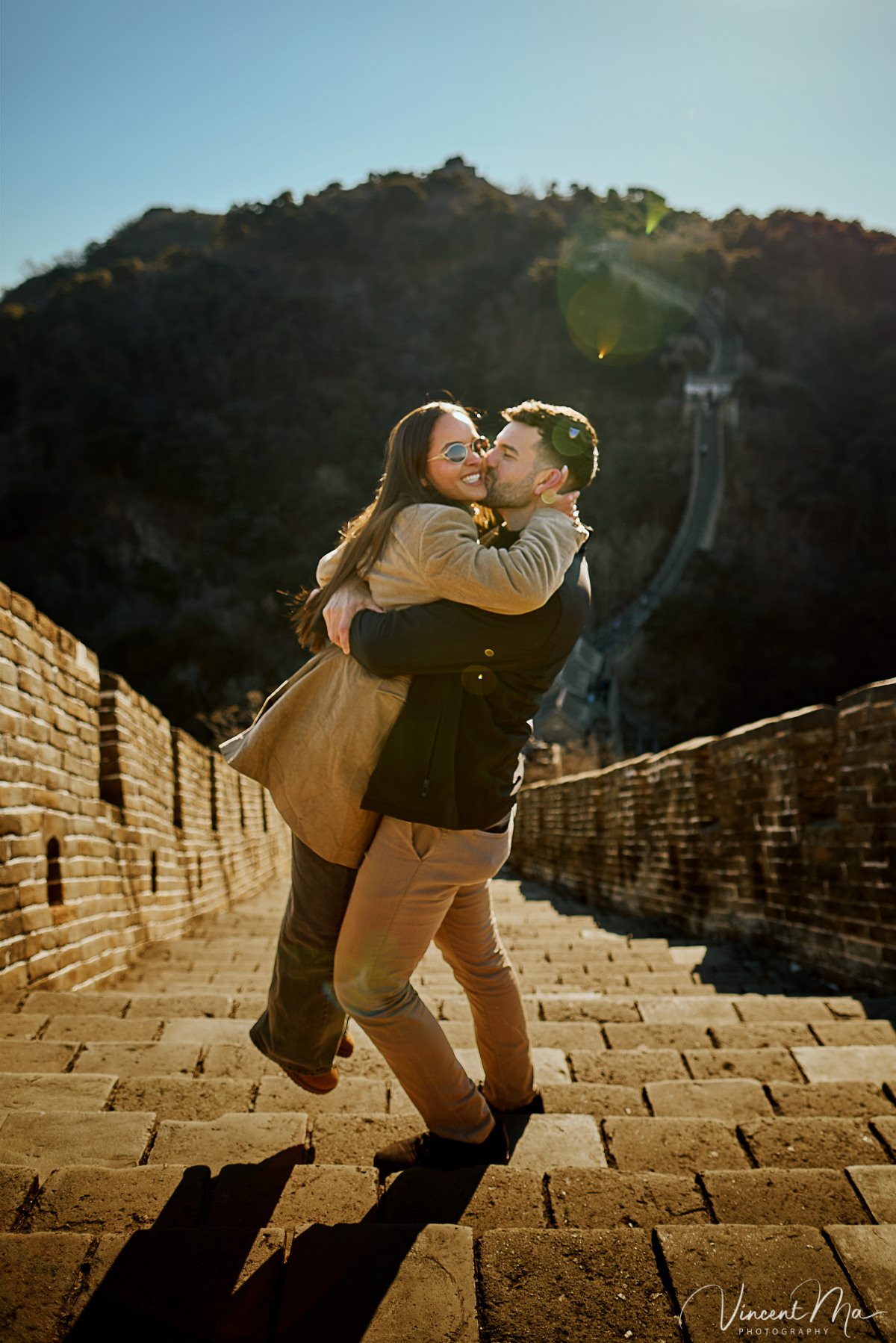 Couple celebrating Mutianyu Great Wall Proposal 2026 at Watchtower 6